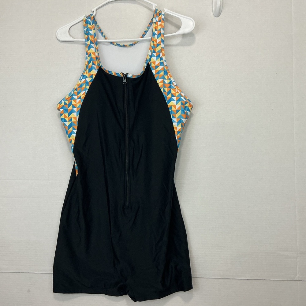 Geometric Patterned One Piece Black Swimsuit Size Large